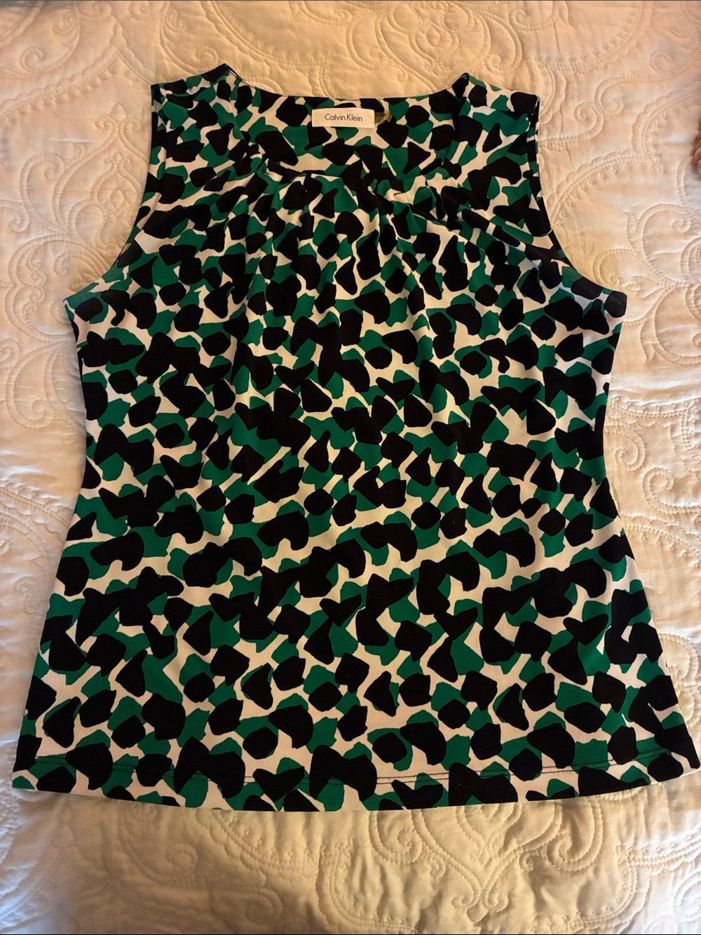 Calvin Klein Green Black, Green, White Abstract Print Sleeveless shell